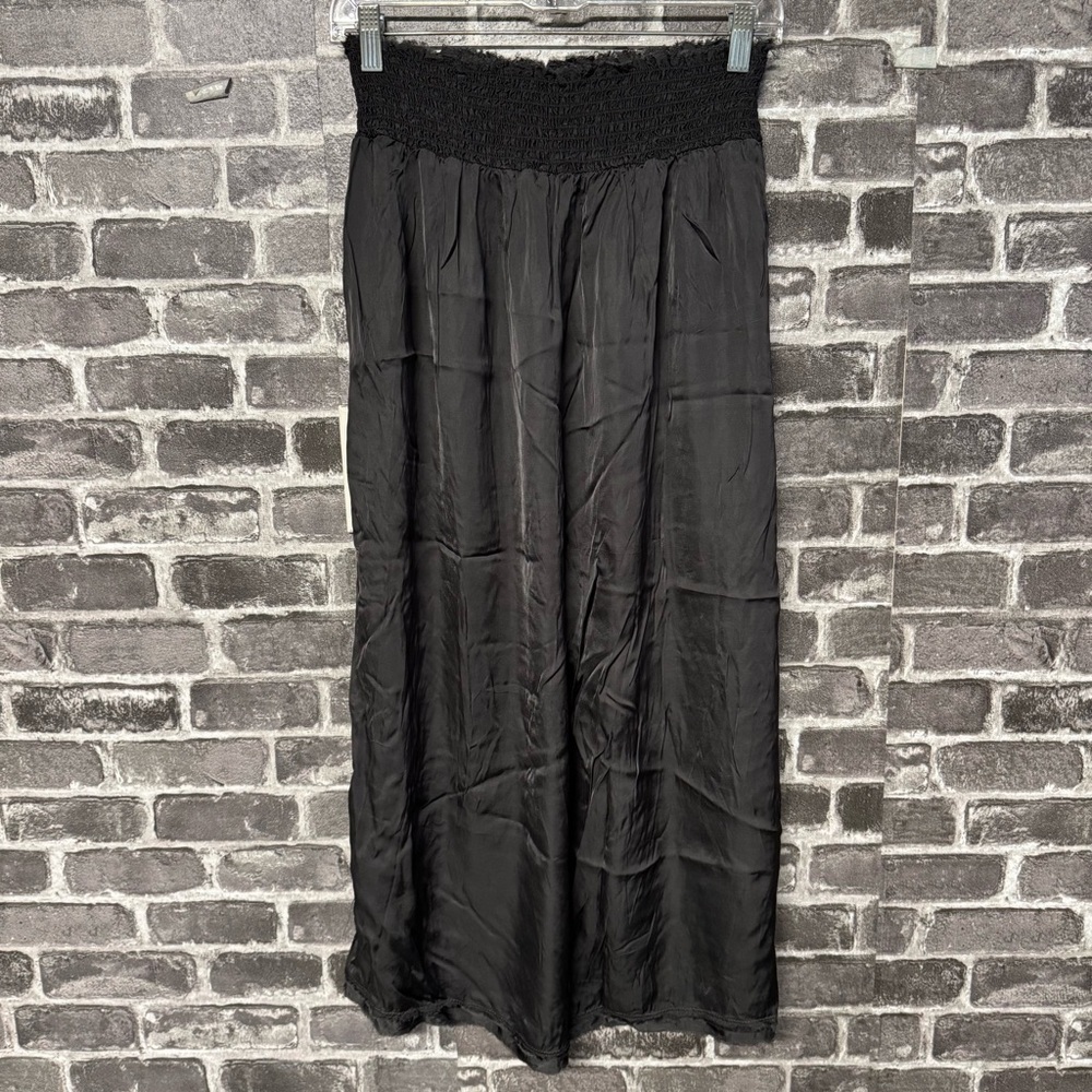 Aerie satin midi skirt gray pull on elastic waistband slits